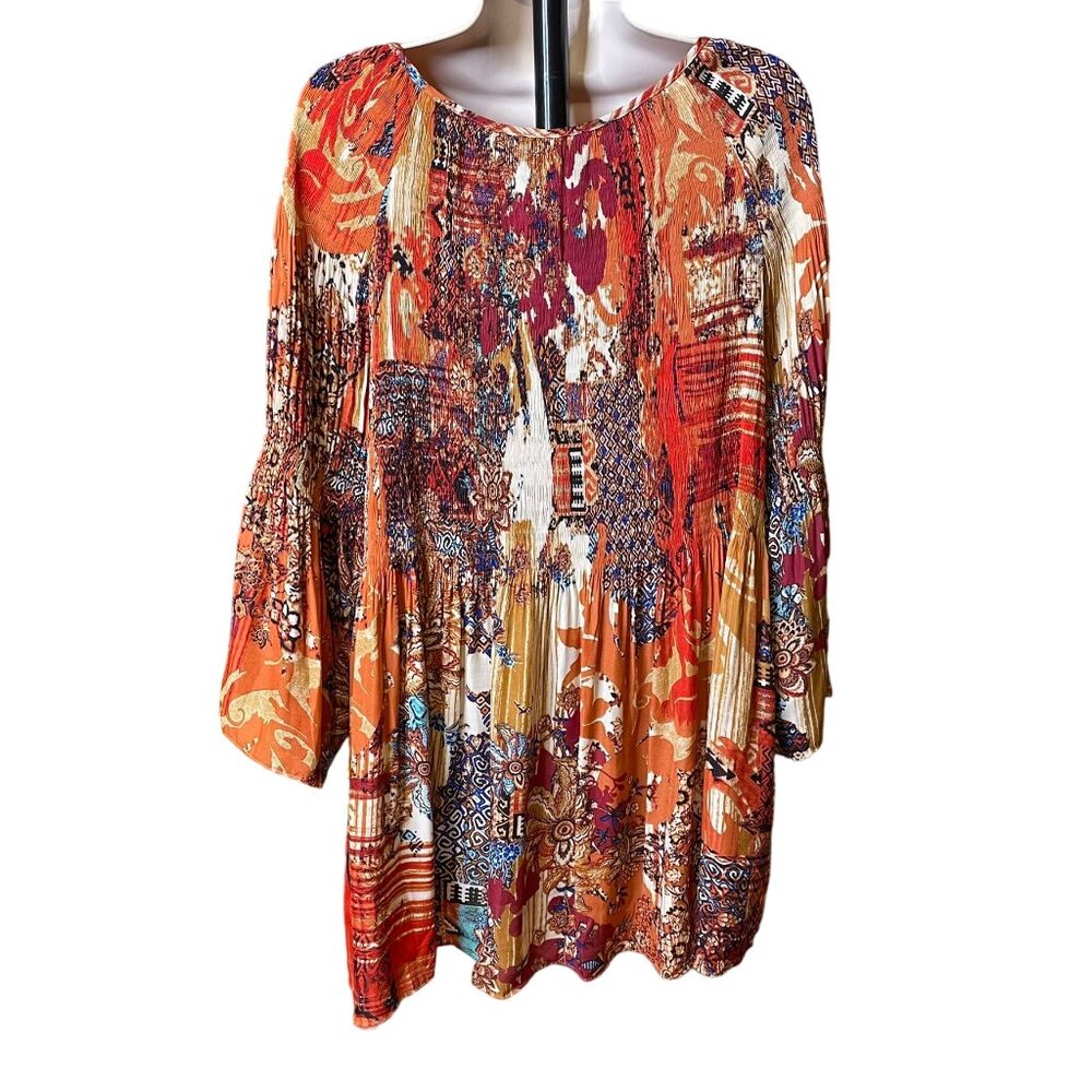 Avenue Womens Keyhole Blouse Smock Bodice Boho Peasant Sleeves Plus Size 26 c - Picture 8 of 12
